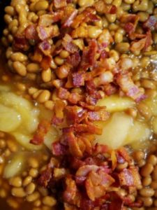 Beans, apples, bacon, and Barq's Root Beer
