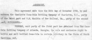 1908 Coca-Cola Bottling contract detail