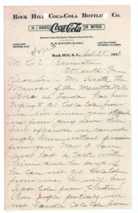 Rock Hill Coke history letter