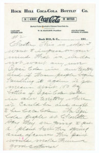 Rock Hill Coke history letter