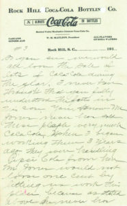 Rock Hill Coke history letter