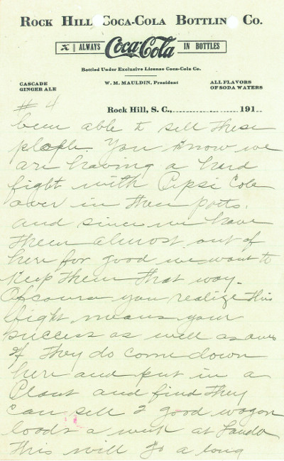 Rock Hill Coke history letter