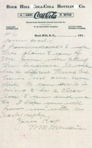 Rock Hill Coke history letter